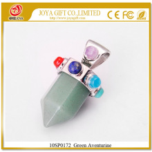 Six Pyramid Column Green Aventurine Gemstone Pendant 10SP0172 with Seven Chakra stones on Silver Alloy for women jewelry